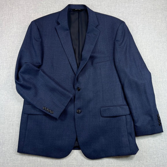Jos A Bank Men's 46R Traveler Tailored Fit Wool Blazer Navy Blue Office Travel